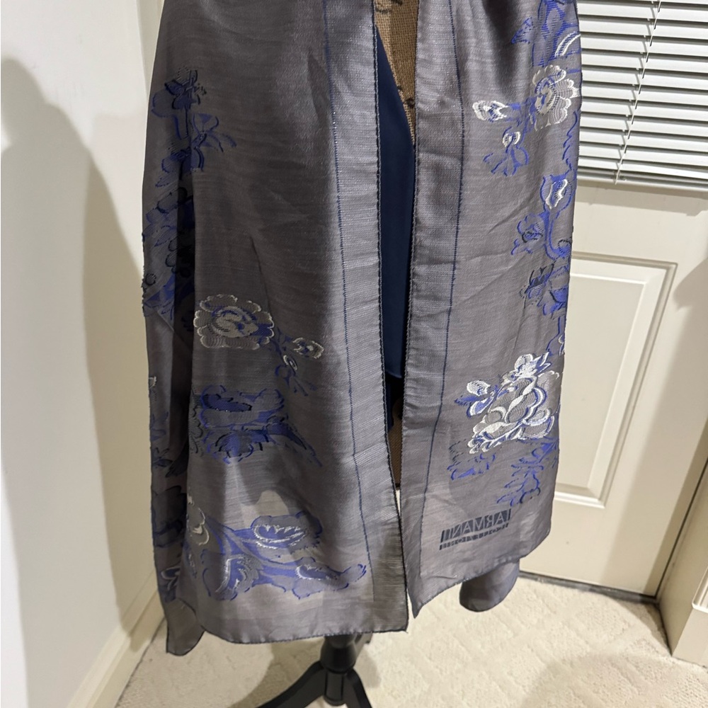 Armani Collection Elegant Gray and Blue Women's scarf roughly 28”x70”